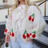 Kirschbestickter Jacquard-Cardigan Damen Niedlicher Stil Riemen Strickjacke Mantel 3616