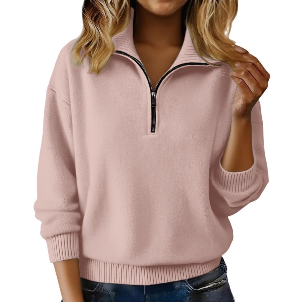 Herbst Winter Einfarbiger Hoher Kragen Locker Reißverschluss Pullover Strickpullover für Damen Europäisch Amerikanisch Crossbody Außenhandel Neuankunft
