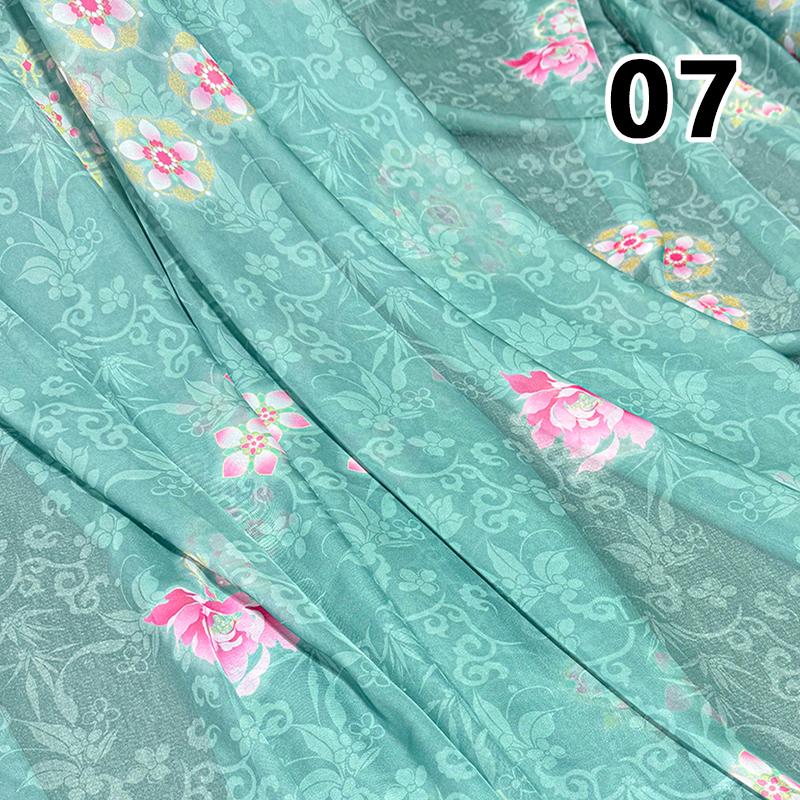 50x150cm Green Chiffon Fabric with Flower Print for DIY Ancient Style Hanfu Dress Shirts Doll Sewing Summer Organza Tulle
