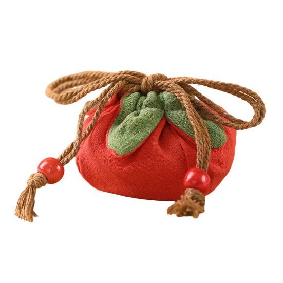Liten persimonformad myntpåse Mini dragskopåse Bomullslinneplånbok Söt fruktdesign Väskpåse Gåvor till flickor Kvinnor