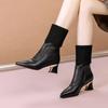 New Mid-calf Boots, Thick Heels, Pointed Toe, Fashionable Sock Boots, Short Boots, Women's Shoes, Mid-heels