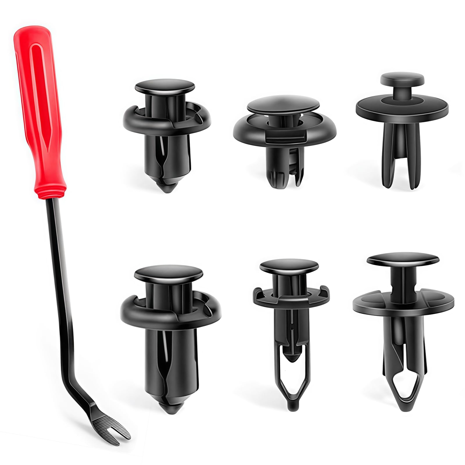 

J.H.T Automotive Rivet Clips, Plastic, 120 Pieces, 6 Types, Bumper Trim Panel, Fasteners, Push Down Type, Universal 120 pieces, 6 types чёрный