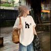 Heavy Cotton American Oversize Apricot Cartoon Cat Short-sleeved T-shirt Women's Summer Loose Couple Top Tide