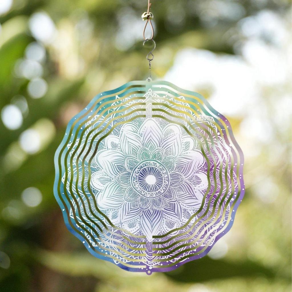 2D Metal Mandala Flower Wind Spinner Octagonal Design Blue Purple White Patterns Indoor Outdoor Decor Thanksgiving Christmas Gift Durable Easy To Hang