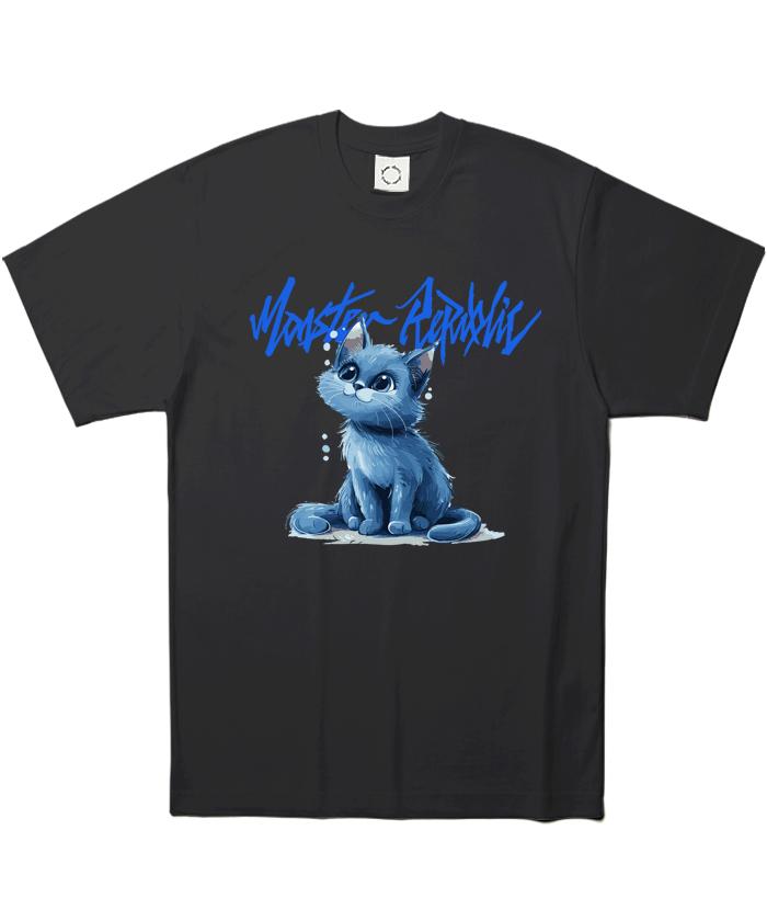 MONSTER REPUBLIC Famous Cat Vivid Blue T-Shirt Black