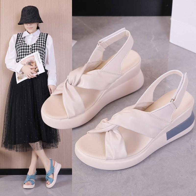 Border Trade Large Size Sandals Women's 2025 Spring and Summer New Cross Belt Thick-soled Slope Heel Low Heel Casual Buckle Sandals Women
