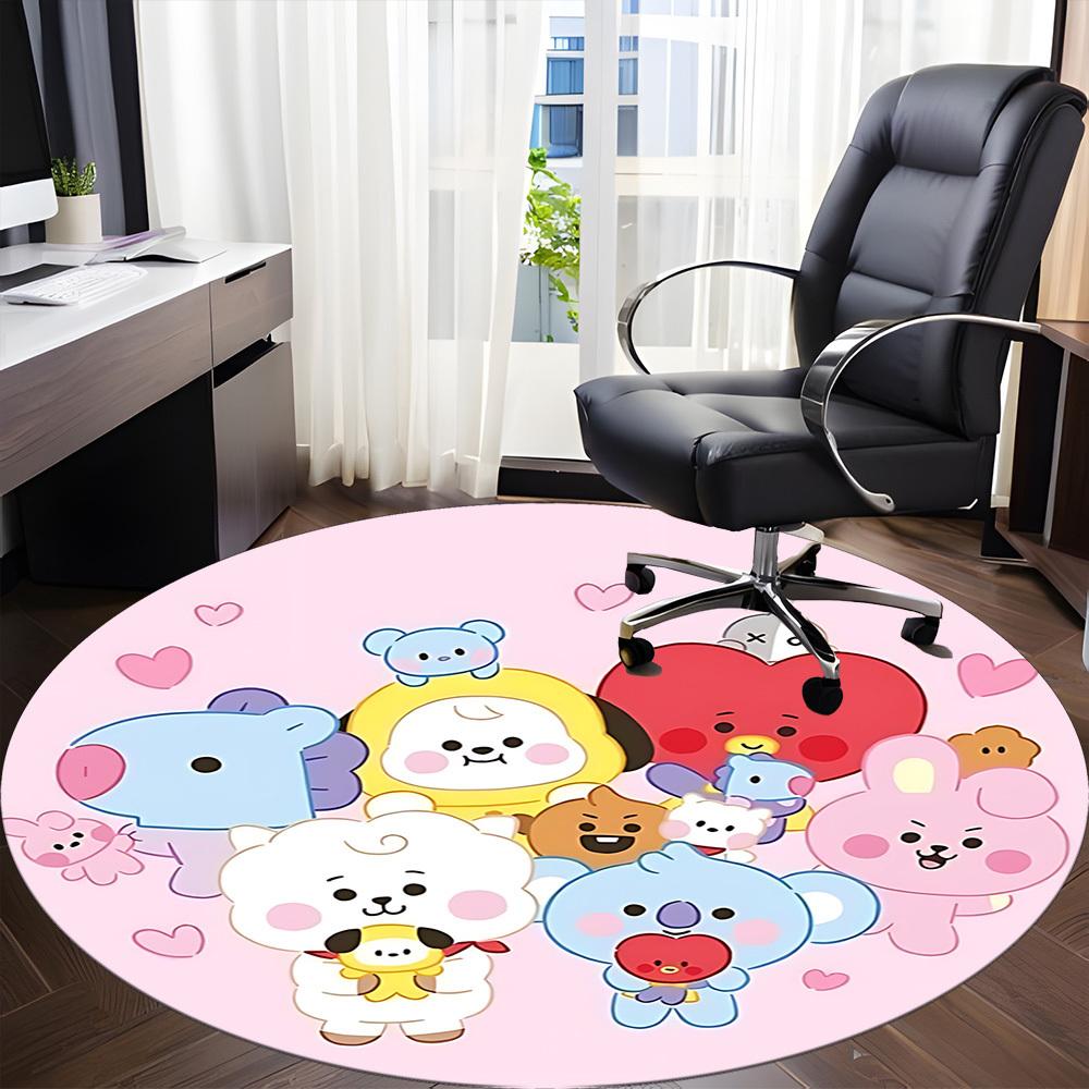 1PC BT21 Characters Office Round Rug, Non-slip, Soft and Durable Office Rug for Interior Decoration, Perfect for Office Yy250915101