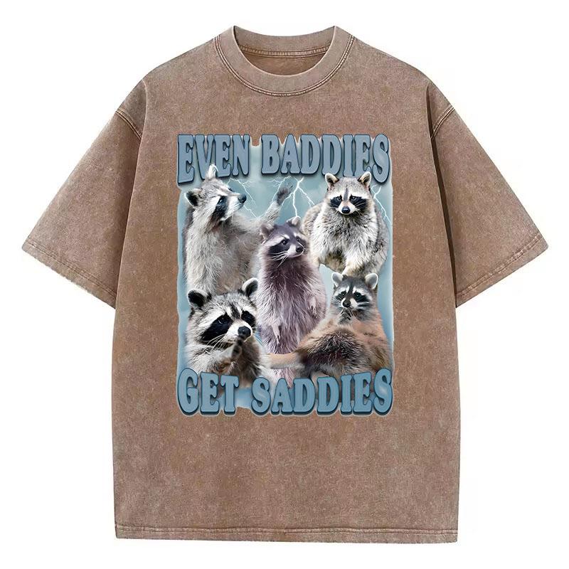 Hip Hop T Shirt Vintage Washed Cotton T-Shirt Bear Animals Graphic Tee Casual Streetwear for Spring Summer Fall