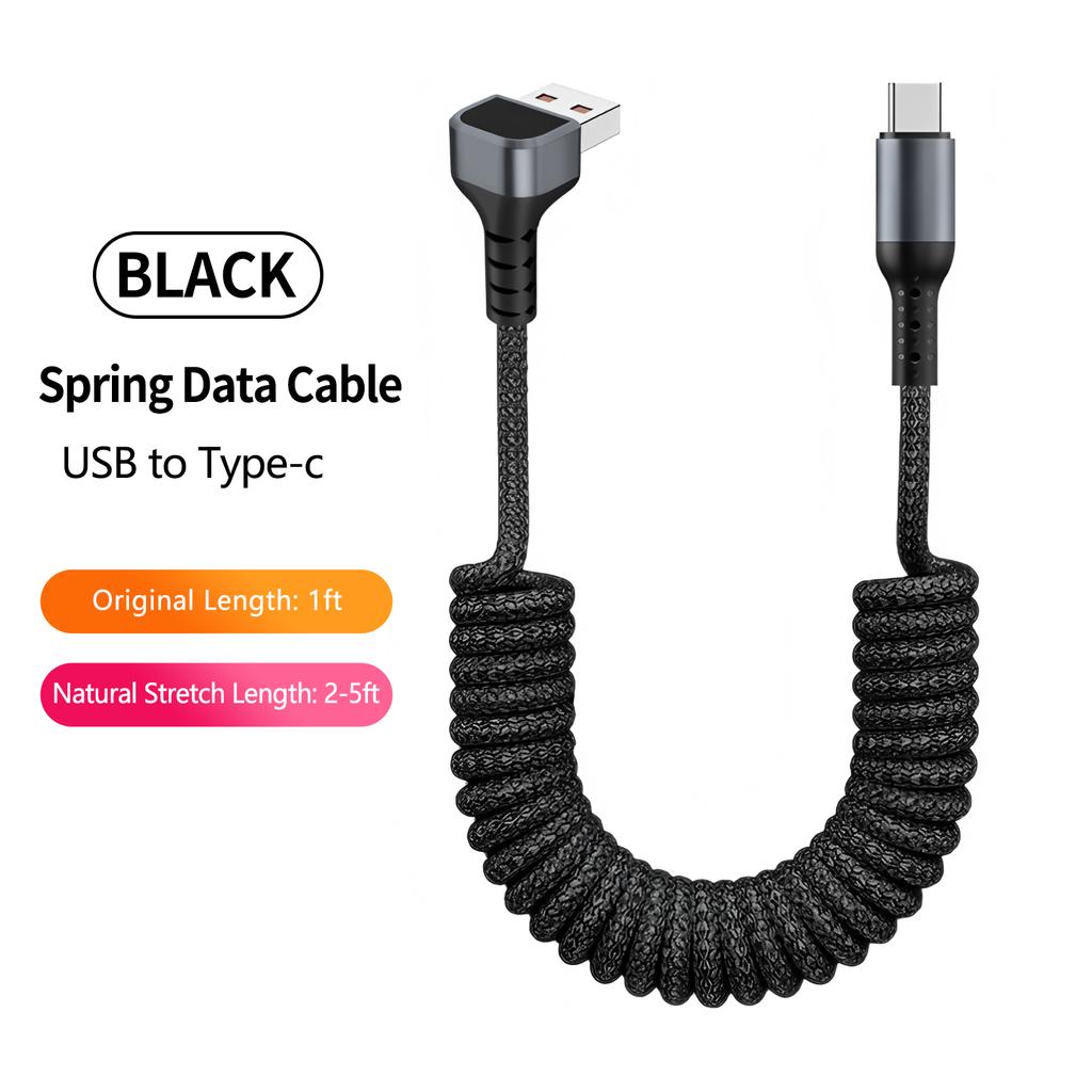 Electronic Accessories 100W 90 Degree Right Angled USB-C Coiled Retractable Data Cable Pure Copper Conductor Braid