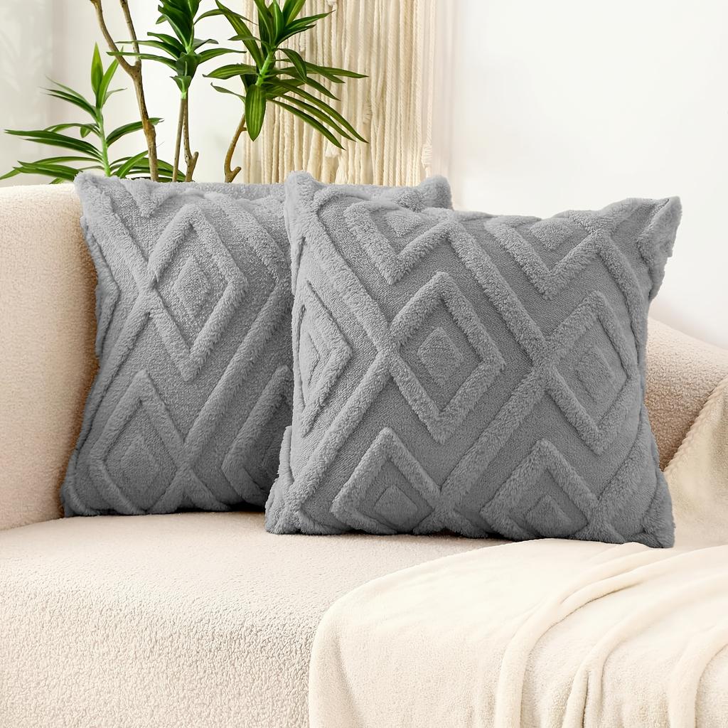 2Pcs Boho Abstract Plush Pillow Covers, Soft Fuzzy Decorative Cushion Cases for Couch, Sofa, Bedroom & Farmhouse Home Decor