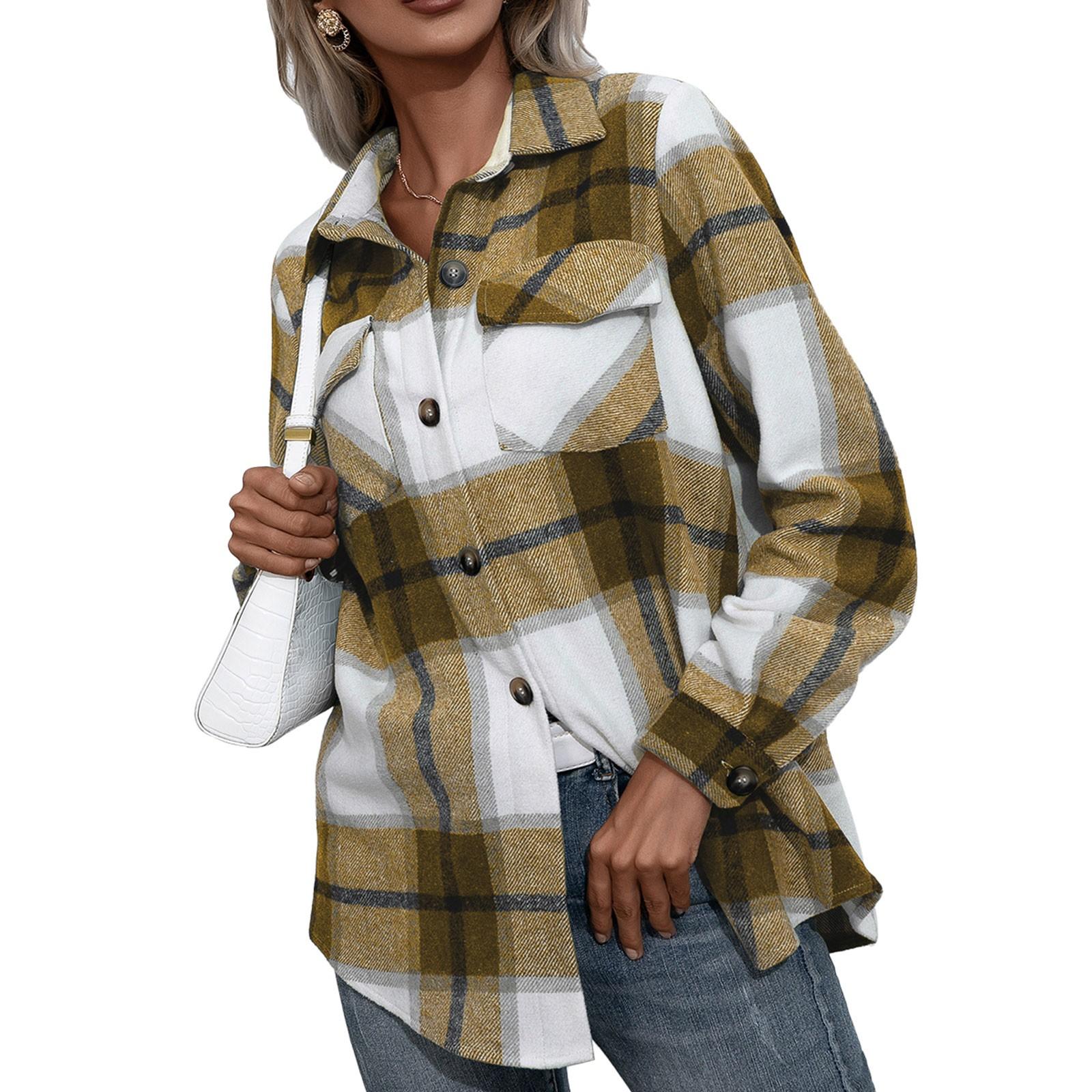 

Женские фланелевые клетчатые рубашки с длинным рукавом, обычного кроя, на пуговицах, топы, уличная одежда M жёлтый