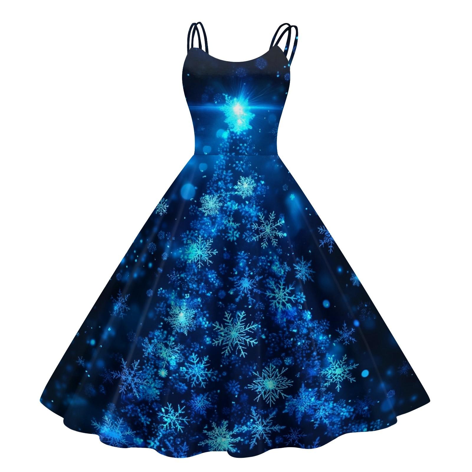 

Женское рождественское платье со снежинками и сексуальным облегающим принтом с открытыми плечами в стиле панк-ретро L синий