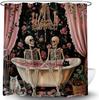 Rolig Skalle Skelett Duschdraperi Gotisk Spöklik Skelettälskare I Badkar Rosa Ros Blommig Svart Katt Halloween Läskig Skräck