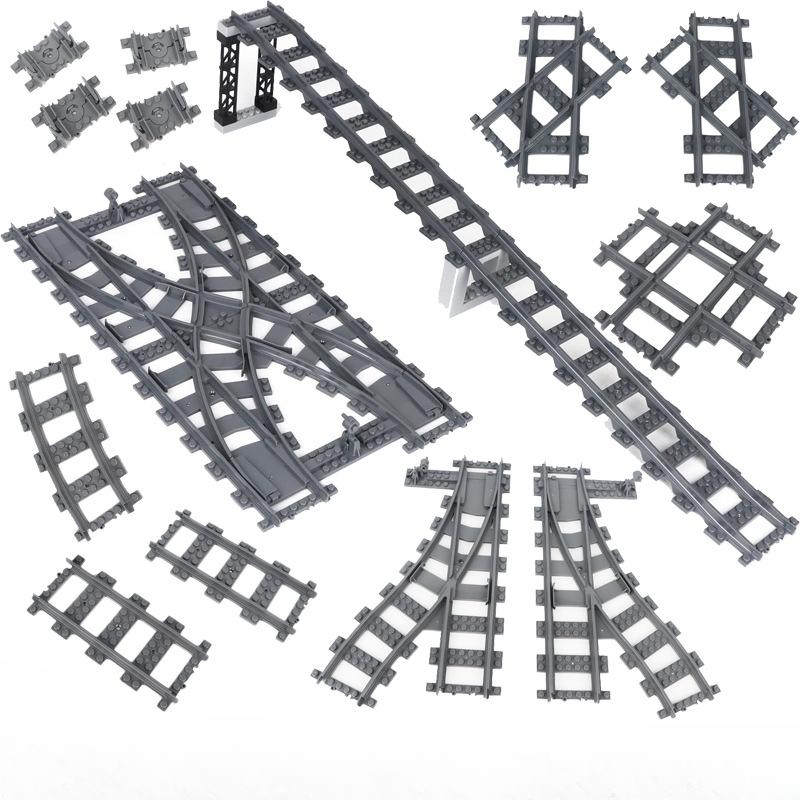 City Trains Diy Building Blocks Straight Curved Rail Bricks Parts Bridge Tunnel Model Soft Flexible Cross Tracks Railway Moc Toy