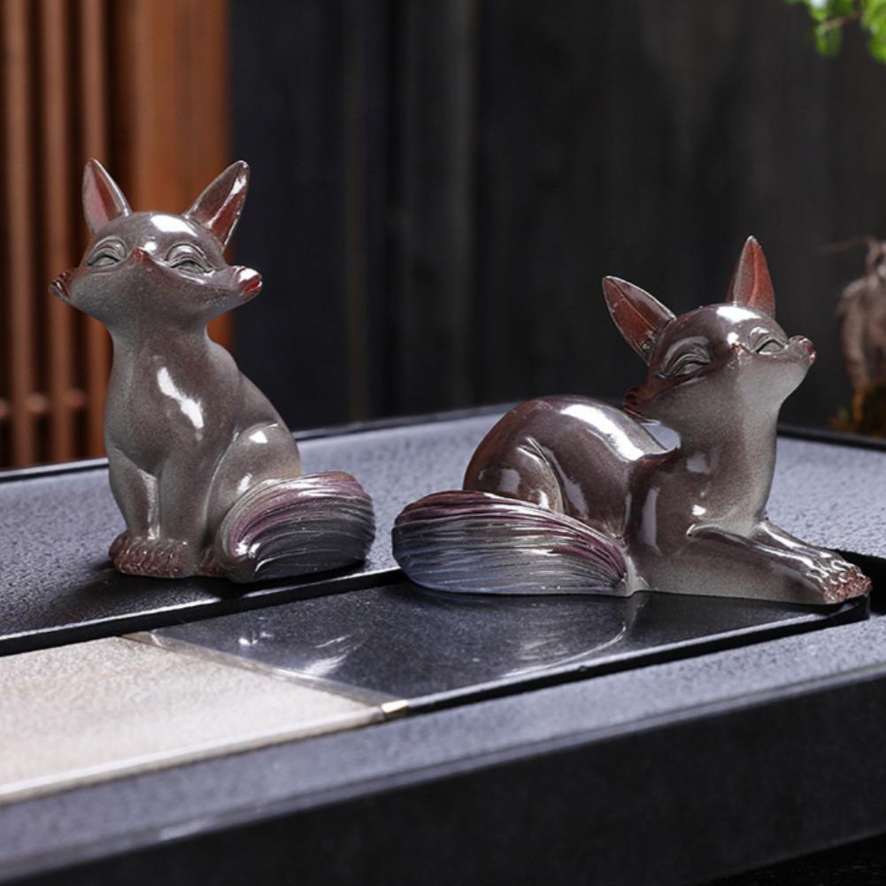 1/2pcs Little Fox Color Changing Tea Pet Ceramic Ornament Creative Home Office Decor Desktop Teaware Tea Ceremony Tradition Gift