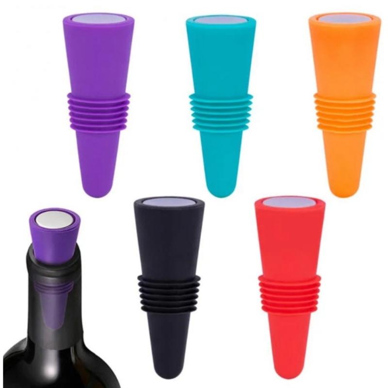 Set Of 6 Silicone Beverage Sealers with Threaded Rings Stoppers for Wine and Beverages Multipurpose Bottle Preservers