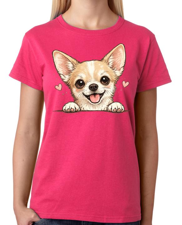 Cute Chihuahua Peekaboo Dog T-Shirt Funny Puppy Ladies Tee 4XL