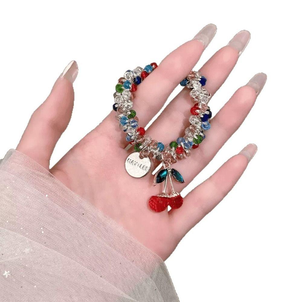 Cherry Cherry Bracelet Rhinestone Ponytail Holder Chic Hair Ties Decorative  Women and Girls
