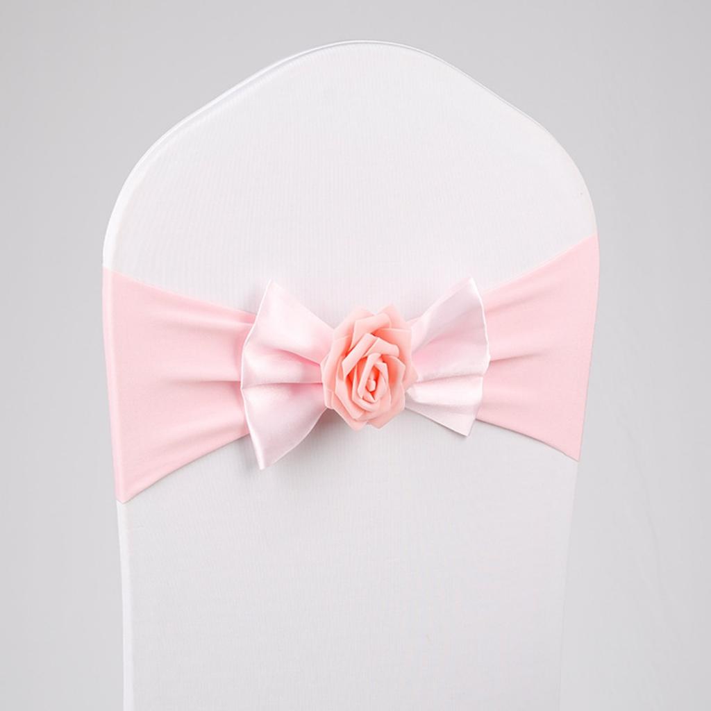 Stretch Chair Sashes Bow Knot Rose Flower Elastic Band Wedding Party Banquet Reception Hotel Event Decoration Chair Cover Sash
