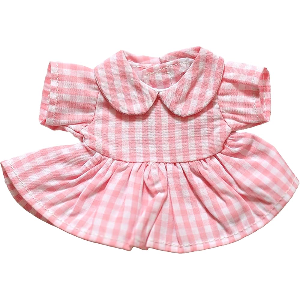 Retro Country Dress 10cm Plush Costume Pink Checkered Outfit for Dolls and Mascots Kpopdoll