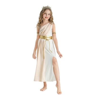 Egyptian Cleopatra Athena Greek Goddess Medieval Costume Dress Kids Girls Performance Outfit With Belt Rope Armlet Headpiece