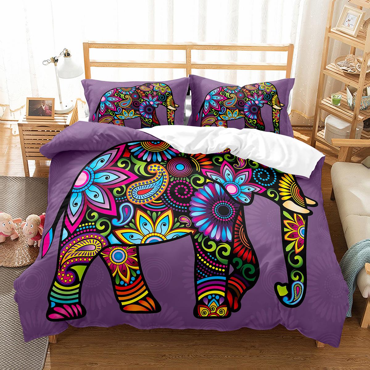 

Красочный мультяшный слон, пододеяльник, размер King Queen, для детей, мальчиков и девочек, комплект постельного белья, милый плед с изображением диких животных EU single(135x200cm)