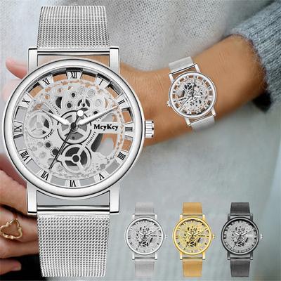 Damen Skelett Uhr Damen Mesh Quarz Armbanduhren