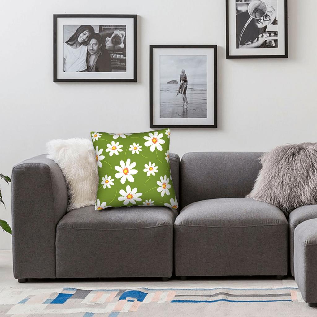 Daisy Floral Seamless Pattern Pillow Cover Soft Cushion Cover Retro Trendy Pillow Case For Living Room Bed Chair