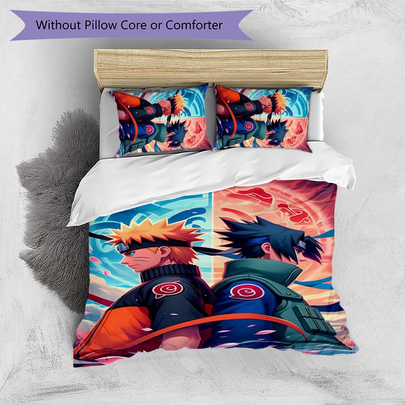 Sasuke Uchiha Pattern Printed 3PCS Bedding Set, Soft Skin-Friendly Washable Duvet Cover & Pillowcases Set