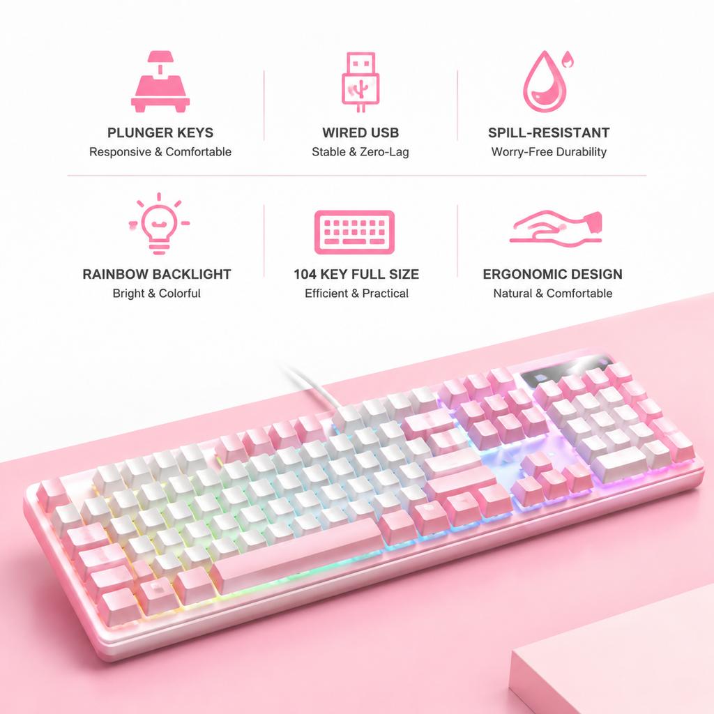 RGB Backlit Mechanical Feel Waterproof Wired Gaming Keyboard Full-Size Ergonomic Gamer Keyboard For PC Computer Laptop Tablet