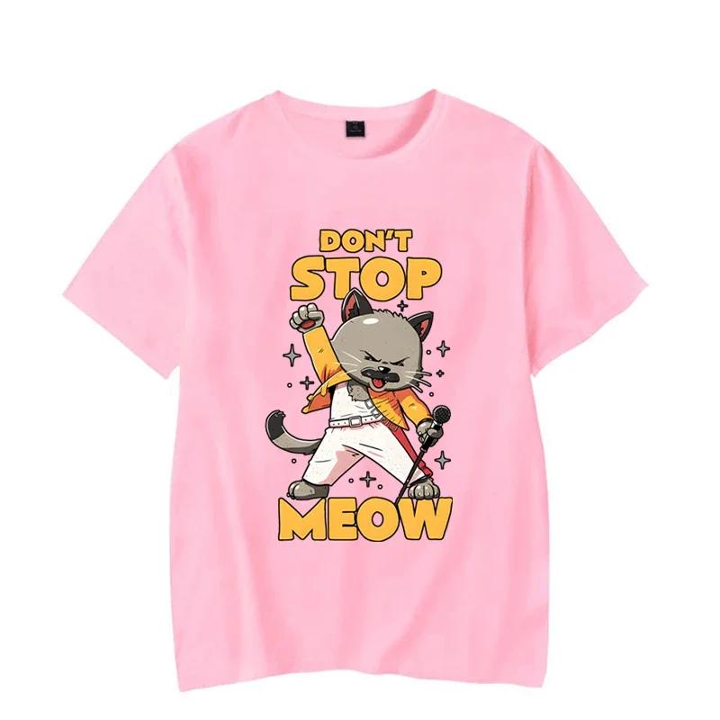 Lustiges Grafik-T-Shirt DON'T STOP MEOW Damen-Shirt Druck Singende Katze Kurze Ärmel Hip Hop Street Style Niedliche Coole Mädchen-Shirts