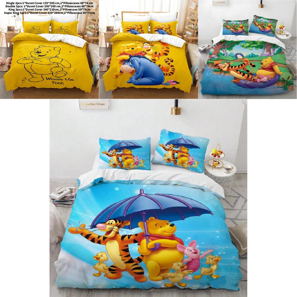 Pooh Bear Children Bedding Set With Active Dyeing For Toddler Bed Decor
