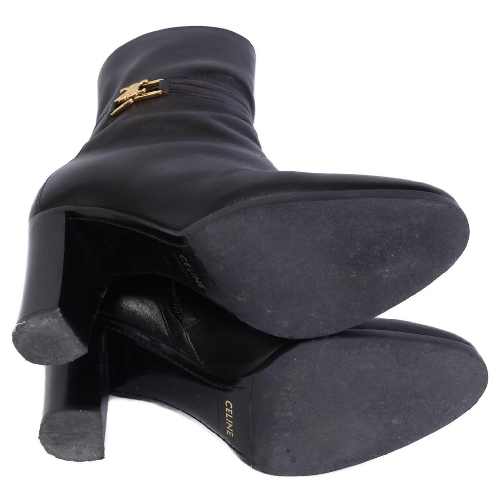 CELINE Triomphe Hardware Claude Ankle Boots/Chunky Heel Short Boots shoes 38 Black x GoldUsed