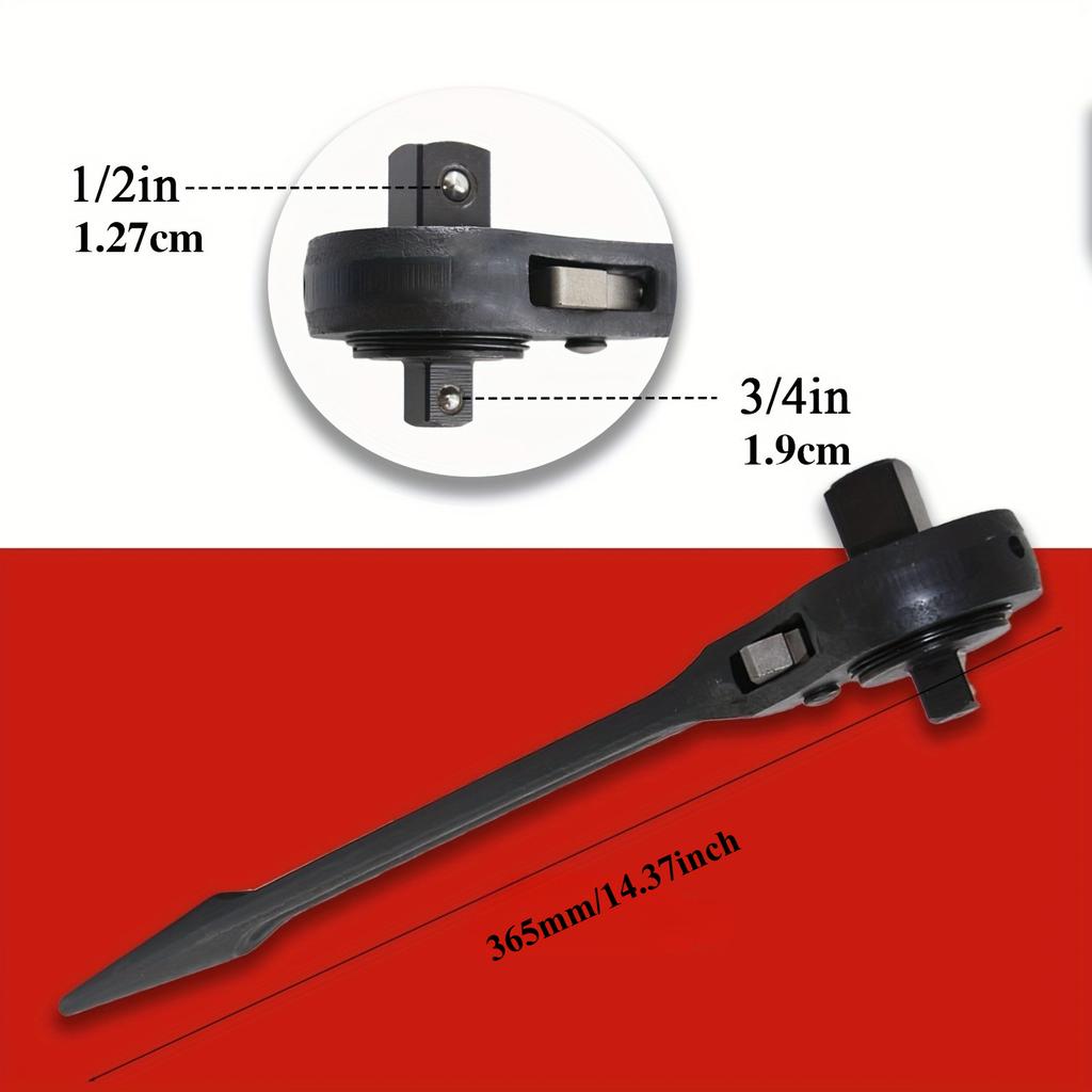 Square Head Double Ended Ratchet Wrench Heavy Duty Round Head Quick Release for Auto Pipe DIY Spanner Lever Hand Tool