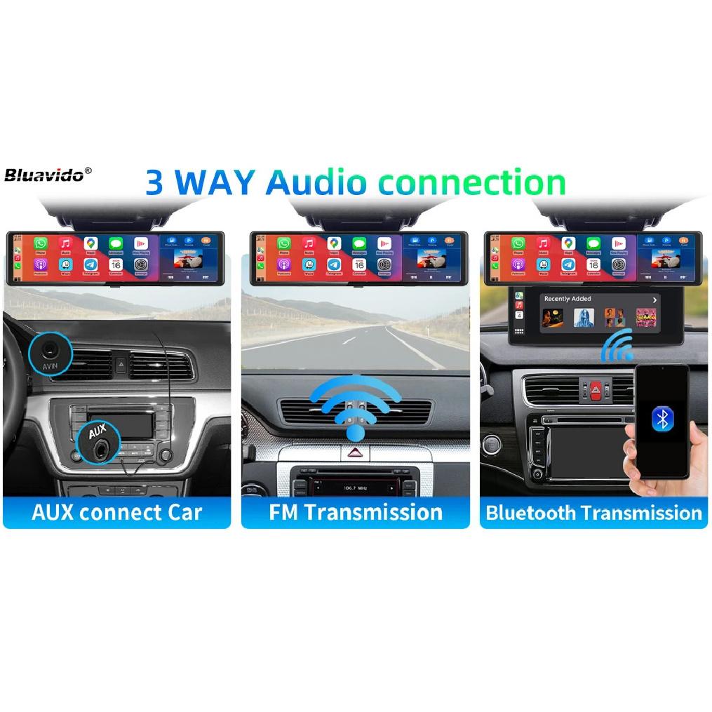 4K UHD 11.26 Inch 3 Channel Dash Cam GPS with Wireless Apple Carplay & Android Auto Voice Control Backup Camera IR Night Vision