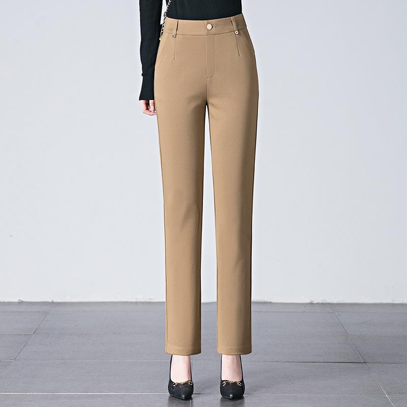 Women's High-Waisted Stretch Baguette Pants: Cotton-Blend Straight-Leg Cigarette Pants, Spring 2025 Casual Wear for Middle-Aged Moms.