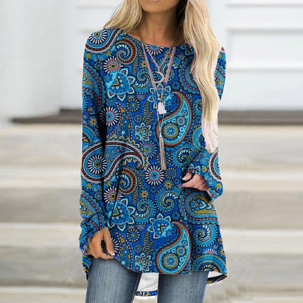 Paisley Pattern T-Shirts Boho 3D Print Women Fashion Streetwear Long Sleeve T Shirt Oversized Tunic Tees Tops Female Clothing