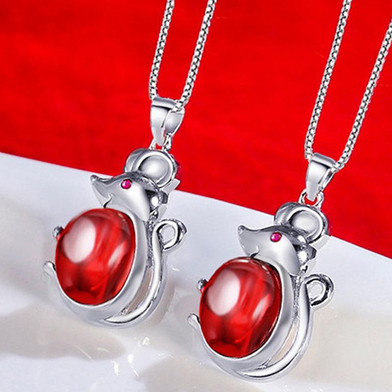 Year of the Rat Red Zircon Mouse Necklace - Christmas & New Year Gift