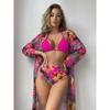 European and American Sexy Bikini Three-Piece Printed Mesh Blouse Swimsuit