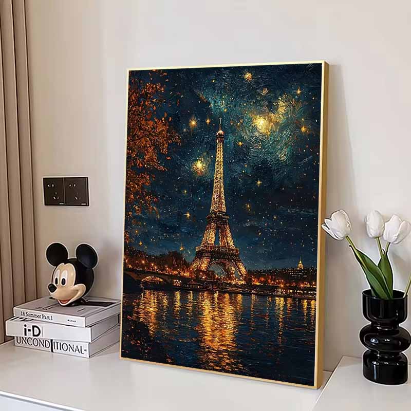 Eiffel Tower Full Diamond Painting Set, 5D Starry Sky Diamond Cross Stitch Craft, DIY Rhinestone Crafts Decoration Home Wall Mural Gift