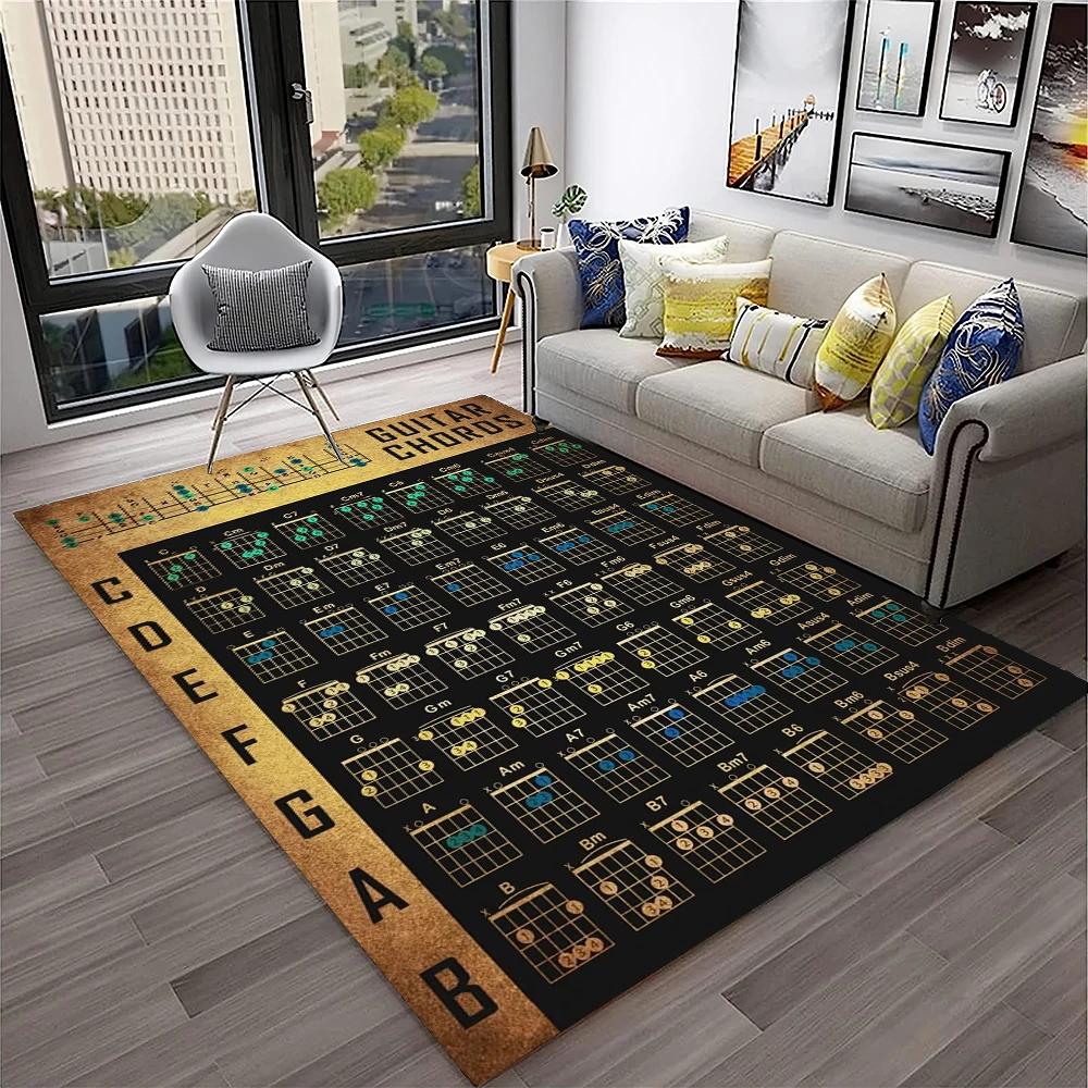 Music Guitar Chord Theory Chart Piano Carpet Rug Non-slip Mat for Home Living Room Bedroom Sofa Decor Kids Area Rug