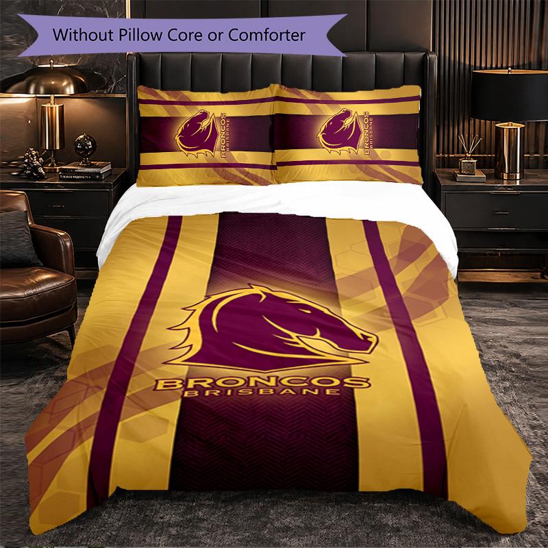 Set Biancheria da Letto in Microfibra con Fantasia Brisbane Broncos 3 Pezzi Decorazione Copripiumino per Camera da Letto Uso Domestico