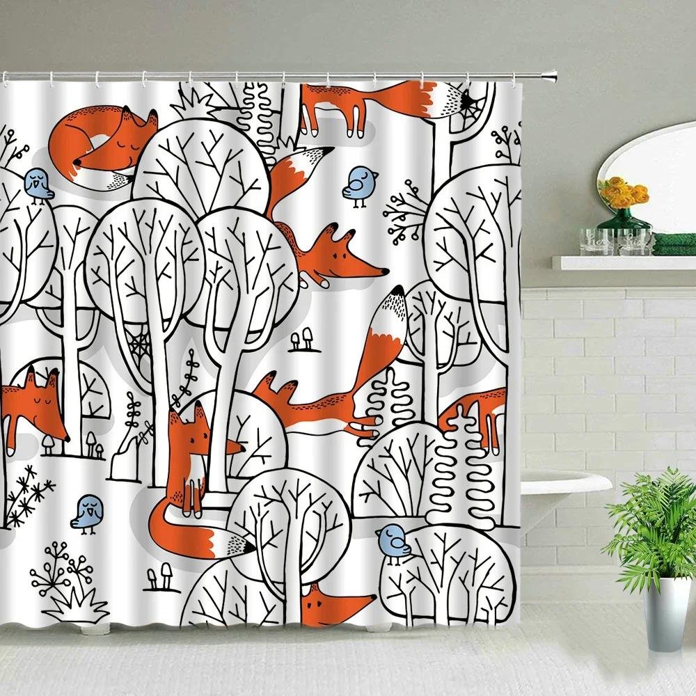 Cat Printed Shower Curtain Color Cartoon Lovely Animal Bear Polyester Fabric Hanging Curtains Bathroom Bathtub Decor with Hook