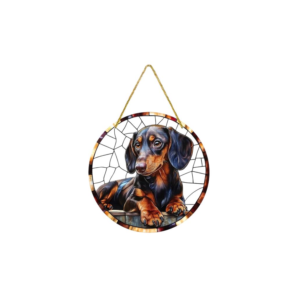 8 Zoll x 8 Zoll Hängender Dekorativer Sonnenfänger mit 2D Böhmischem Stil Dackel Hund Design für Fenster- oder Wanddekoration Innen- und Außenbereich