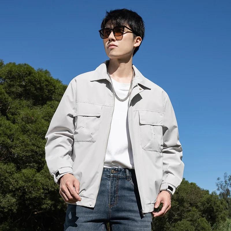 

American Workwear Jacket Loose Fit Men s Coat Stand Collar Casual Outerwear Versatile Spring Autumn New Style Plus Size M светло-серый