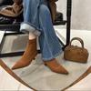 Fashion Woven Booties Women 2025 New Fall Winter Retro Suede Pointed Toe Stretch Skinny Boots