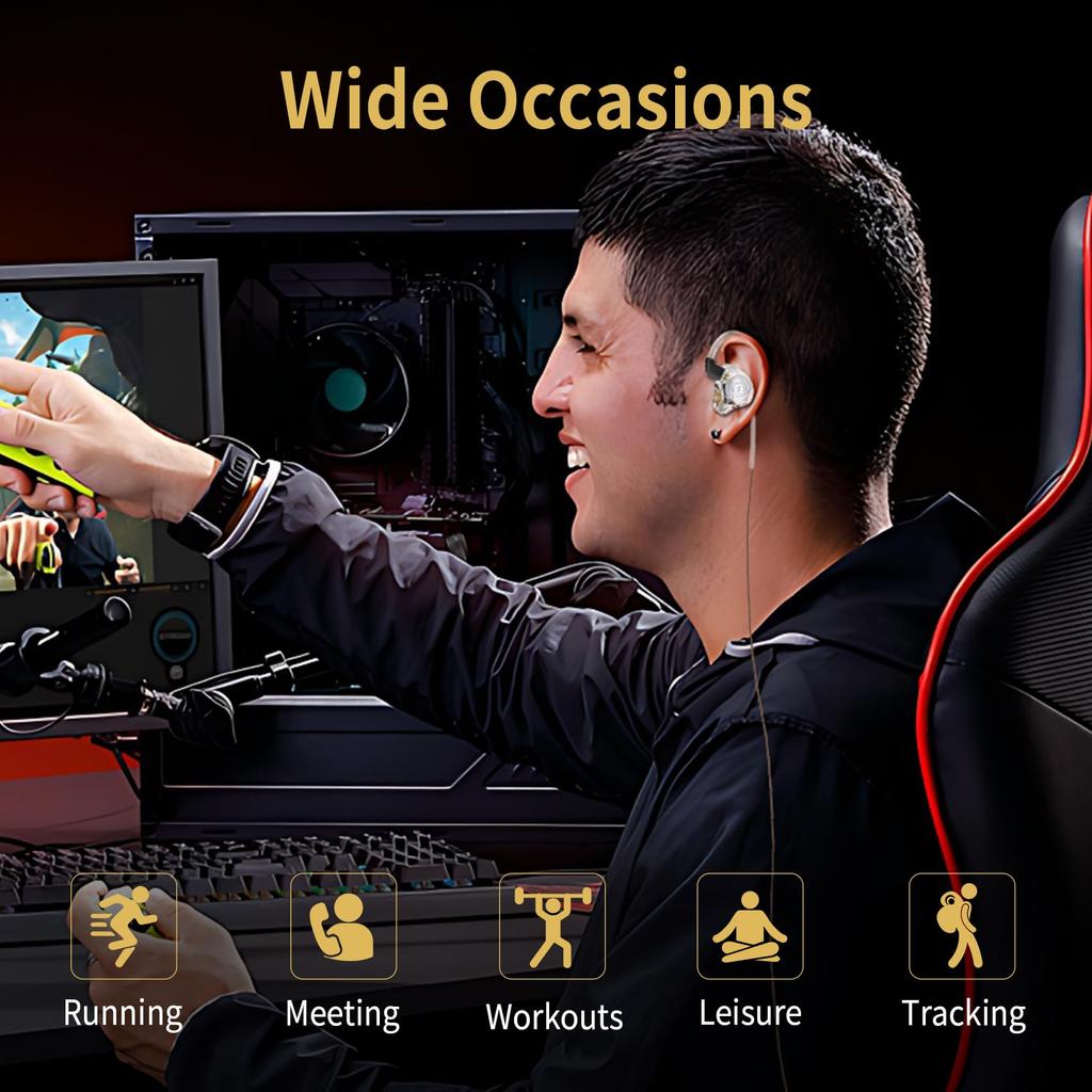 CCZ MC02 Gaming HiFi IEM Clear Crystal Sound Gaming 10mm 1DD Headphones with Patented Earphone Tips Ear Fins for Students No In-Ear Monitors,