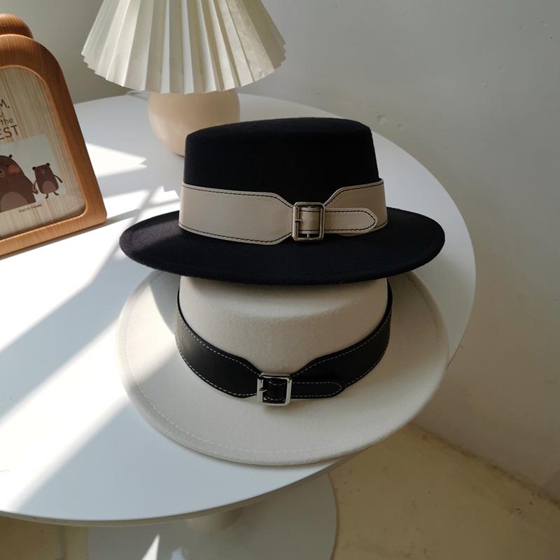 Vintage Woolen Hat British Hat Wide Brim Flat Top Top Top Top Hat Versatile Autumn and Winter Hat Trendy Sun Hat Felt Hat