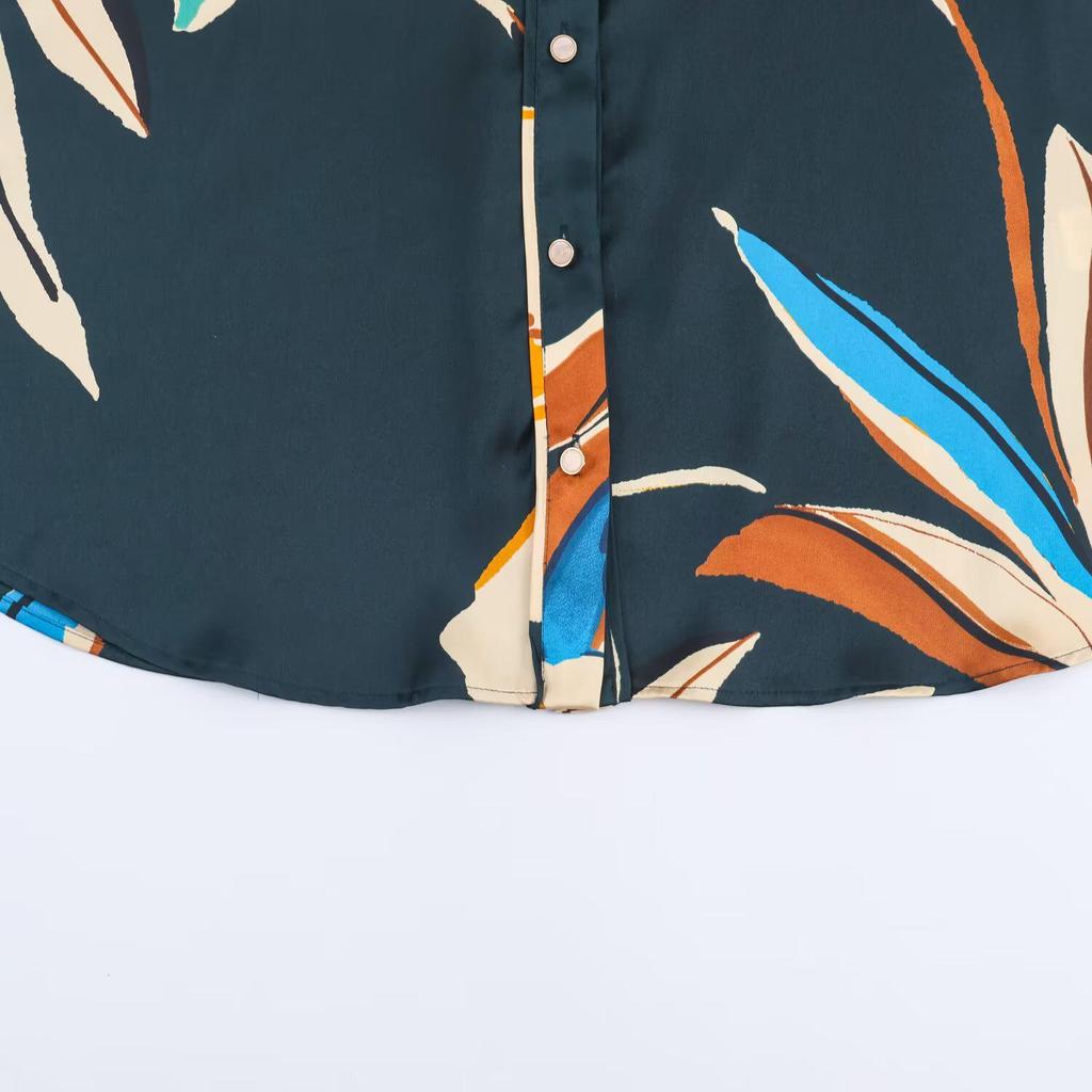 2025 Autumn European Style Women's Long Sleeve Loose Printed Draping Shirt