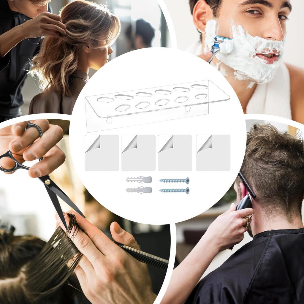 Acrylic Wall Mounted Scissors Rack Barber Scissors Holder Salon Shear Display Stand Makeup Brush Organizer Hairdressing Supplies